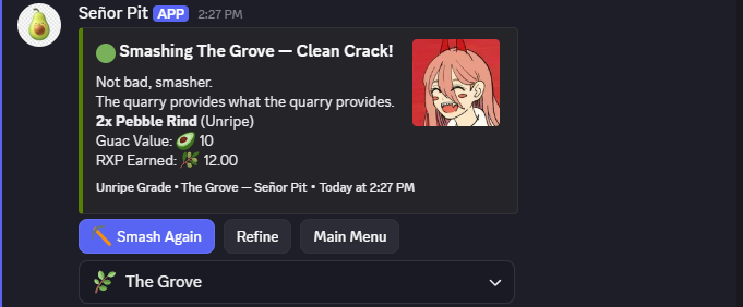 A member completing an activity in the community bot, showing the reward they earned